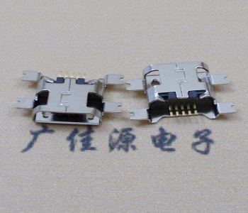 天津镀镍Micro USB 插座四脚贴 直边沉板1.6MM尺寸结构