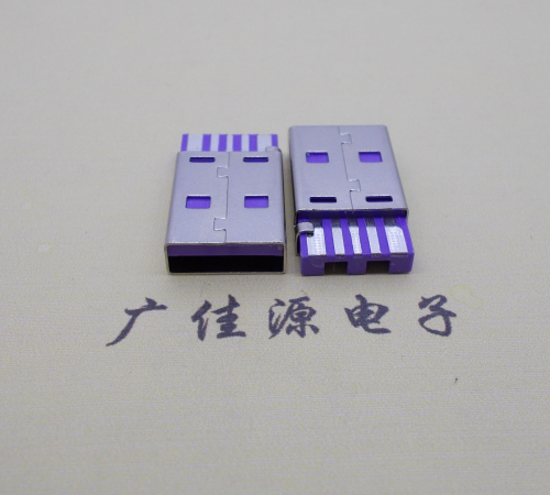 天津短路usbA公5p焊线式大电流 紫色胶芯快充插头
