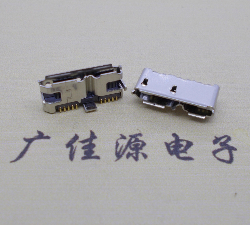 天津 双接口micro usb3.0母座有卷边10pin三个固定脚插板